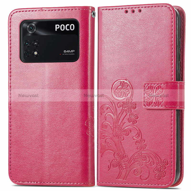 Leather Case Stands Flip Flowers Cover Holder for Xiaomi Poco M4 Pro 4G