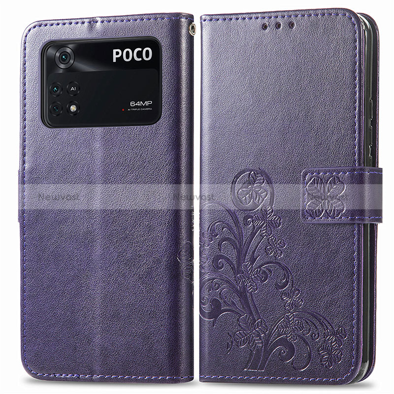 Leather Case Stands Flip Flowers Cover Holder for Xiaomi Poco M4 Pro 4G