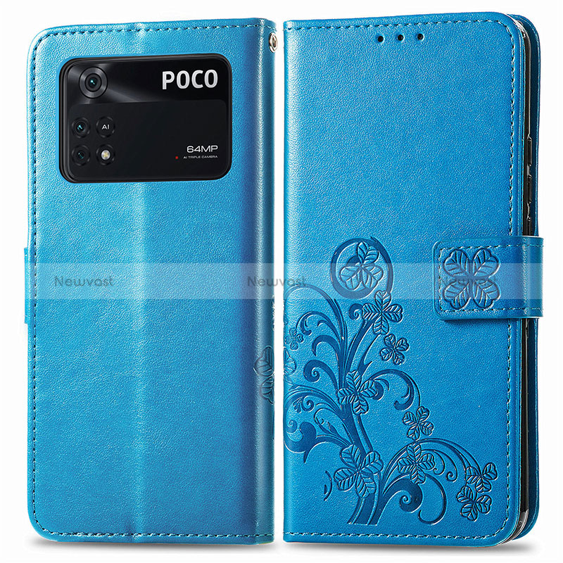 Leather Case Stands Flip Flowers Cover Holder for Xiaomi Poco M4 Pro 4G