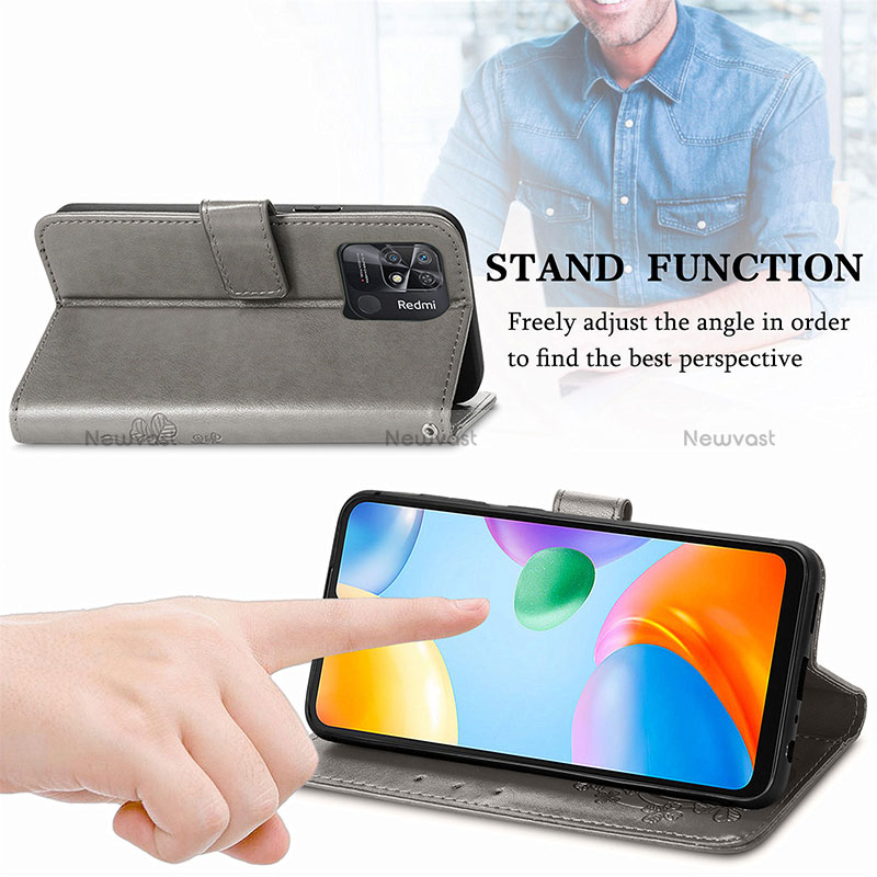 Leather Case Stands Flip Flowers Cover Holder for Xiaomi Redmi 10 India