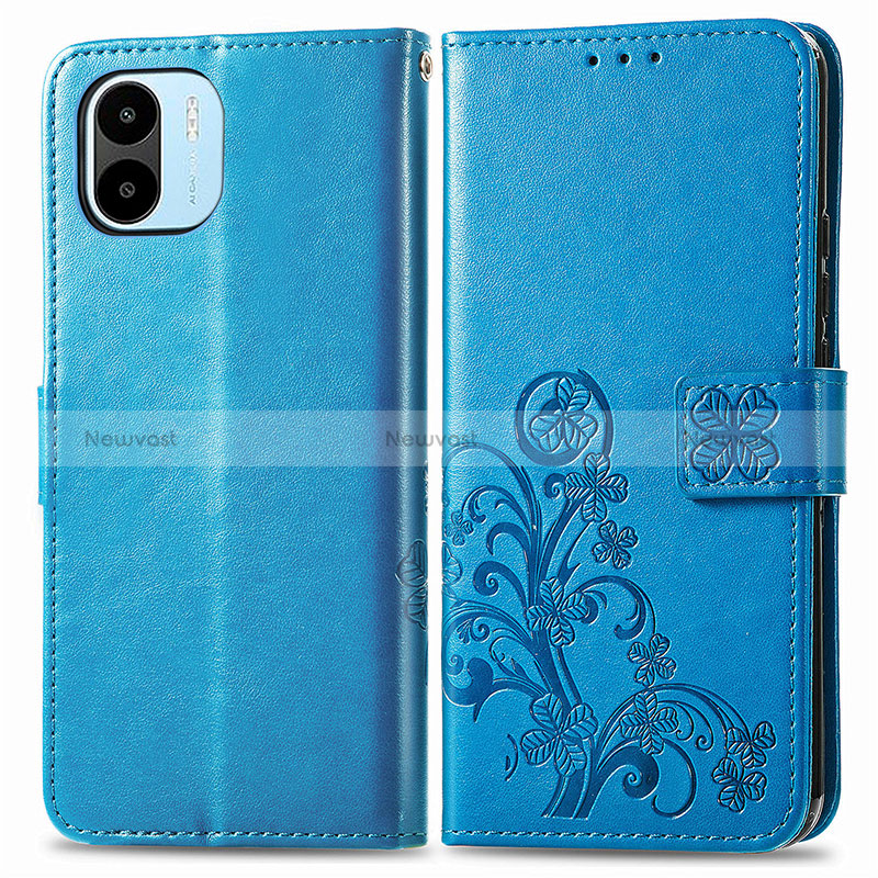 Leather Case Stands Flip Flowers Cover Holder for Xiaomi Redmi A1 Blue