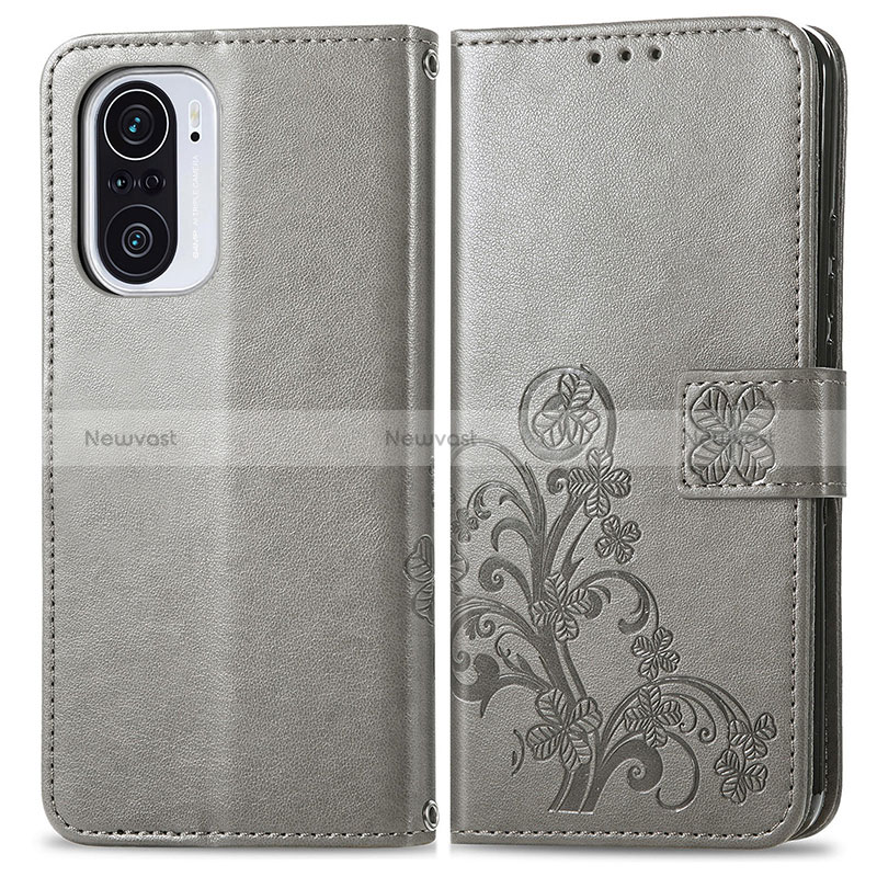 Leather Case Stands Flip Flowers Cover Holder for Xiaomi Redmi K40 Pro+ Plus 5G Gray