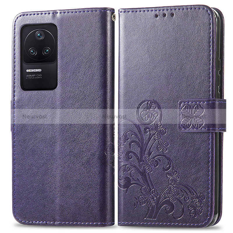 Leather Case Stands Flip Flowers Cover Holder for Xiaomi Redmi K40S 5G Purple