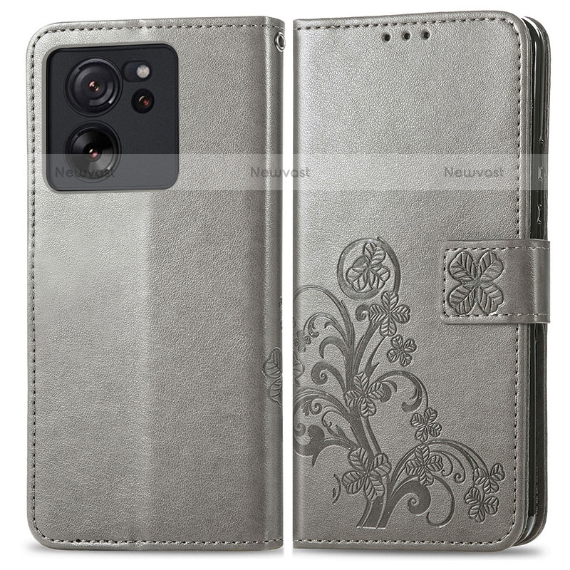 Leather Case Stands Flip Flowers Cover Holder for Xiaomi Redmi K60 Ultra 5G Gray