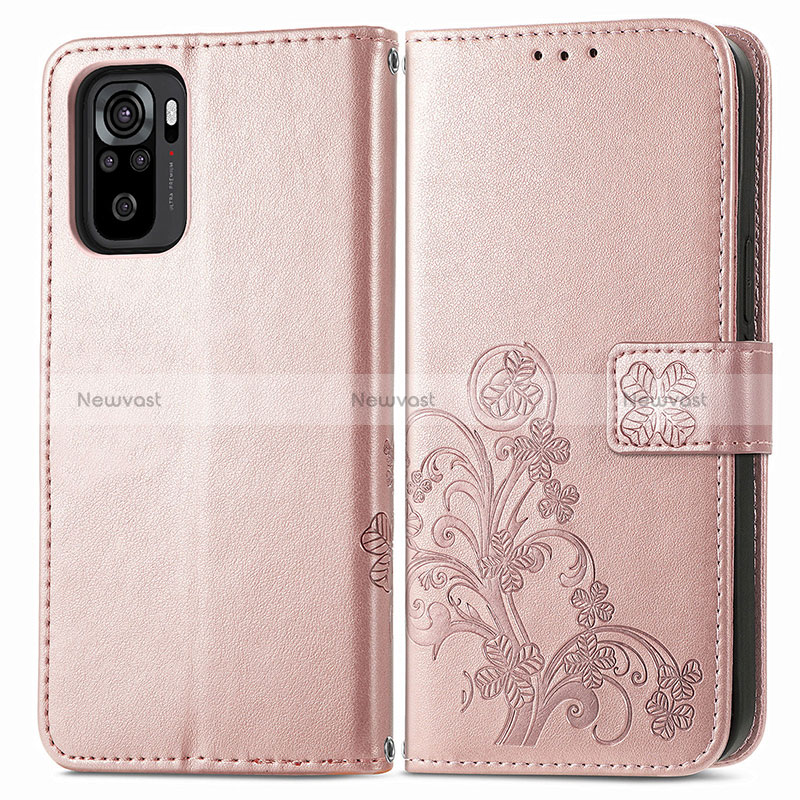 Leather Case Stands Flip Flowers Cover Holder for Xiaomi Redmi Note 10 4G