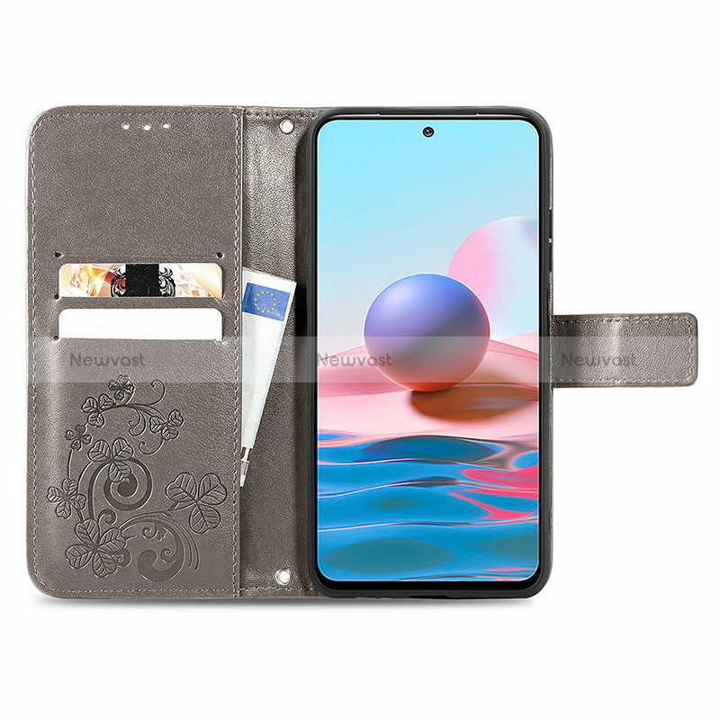 Leather Case Stands Flip Flowers Cover Holder for Xiaomi Redmi Note 10 4G