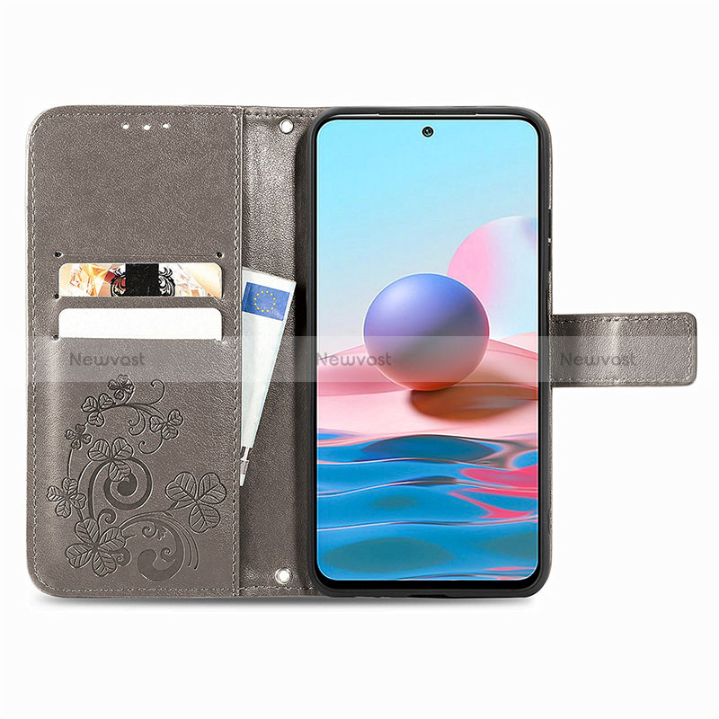 Leather Case Stands Flip Flowers Cover Holder for Xiaomi Redmi Note 10 5G