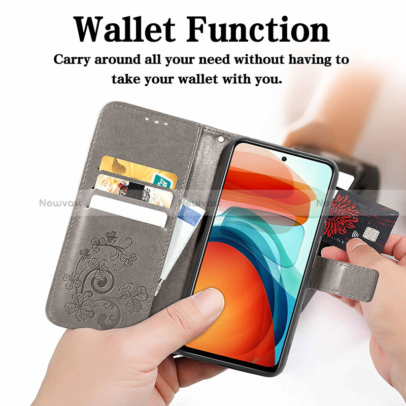 Leather Case Stands Flip Flowers Cover Holder for Xiaomi Redmi Note 10 Pro 5G