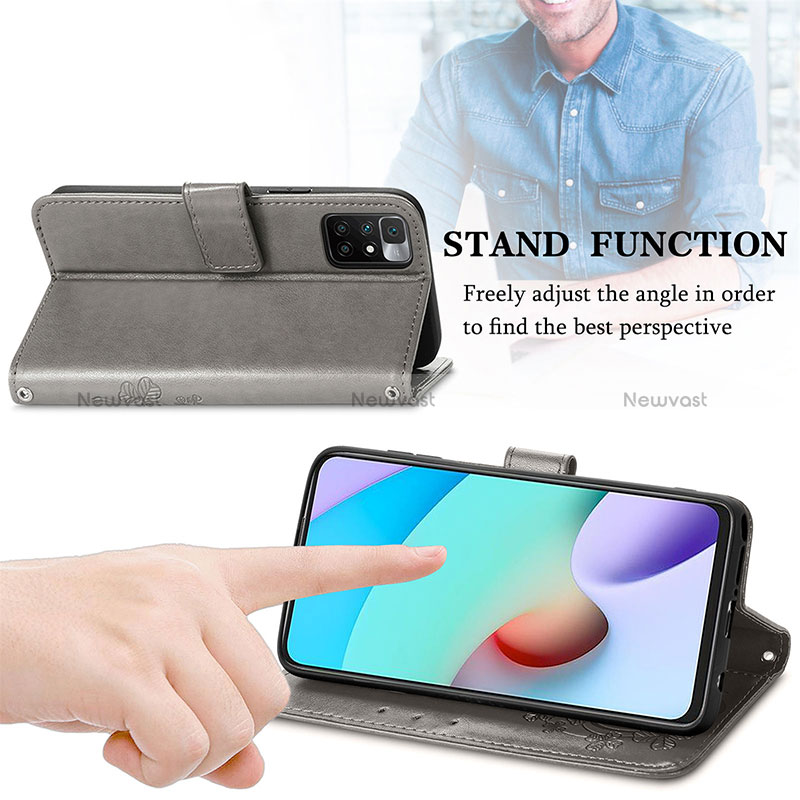 Leather Case Stands Flip Flowers Cover Holder for Xiaomi Redmi Note 11 4G (2021)