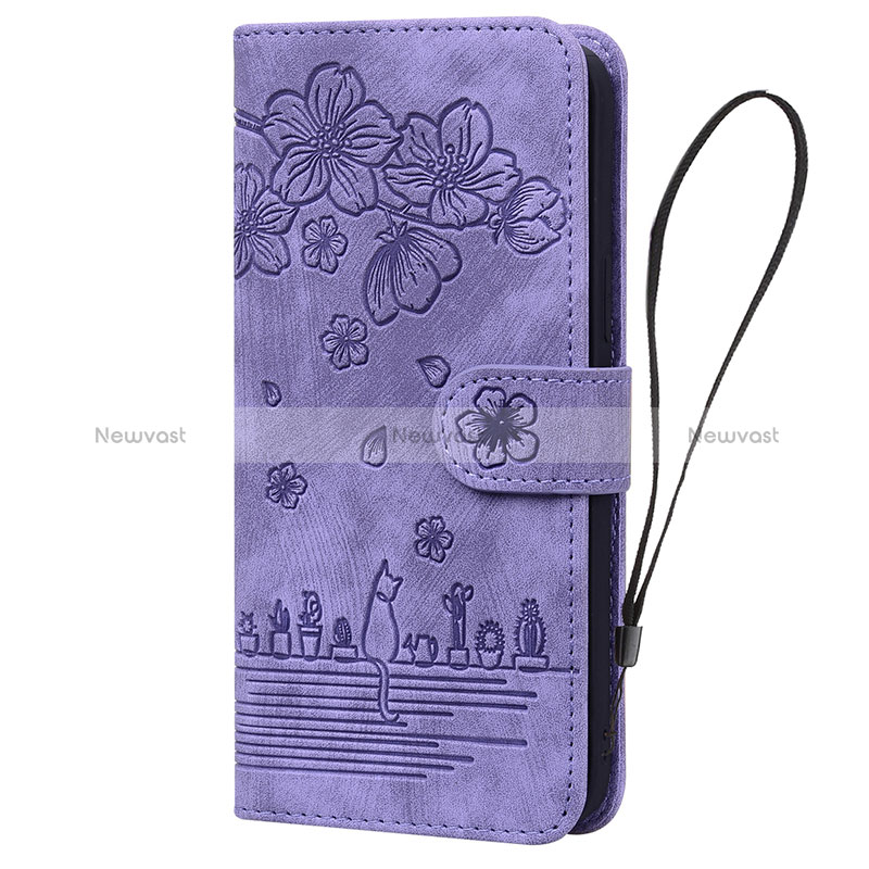 Leather Case Stands Flip Flowers Cover Holder HF1 for Huawei Honor 90 Lite 5G Purple