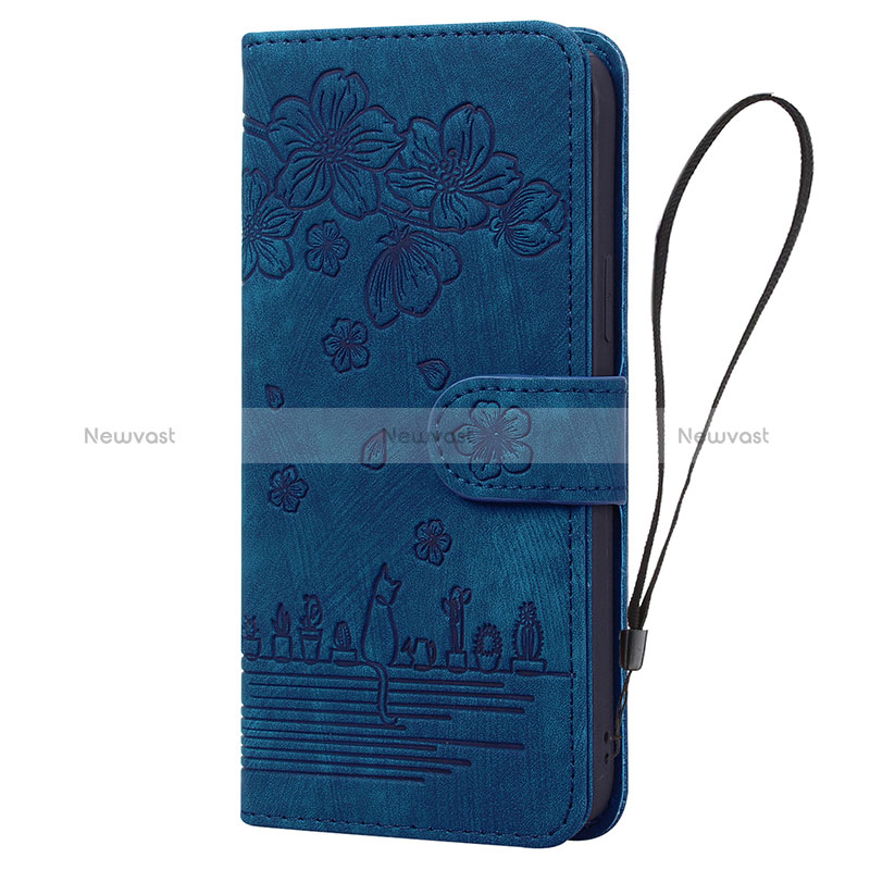 Leather Case Stands Flip Flowers Cover Holder HF1 for Huawei Honor X7a Blue