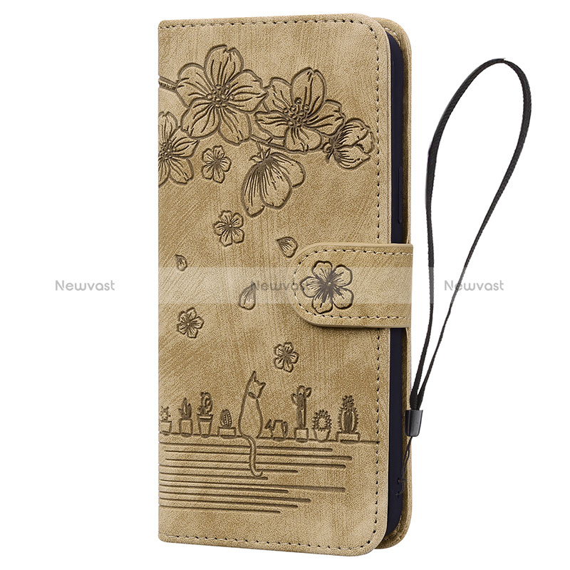 Leather Case Stands Flip Flowers Cover Holder HF2 for Huawei Honor X6a Brown