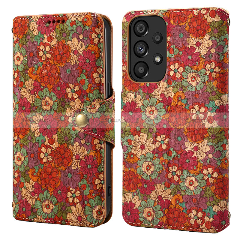 Leather Case Stands Flip Flowers Cover Holder MT1 for Samsung Galaxy A53 5G Red