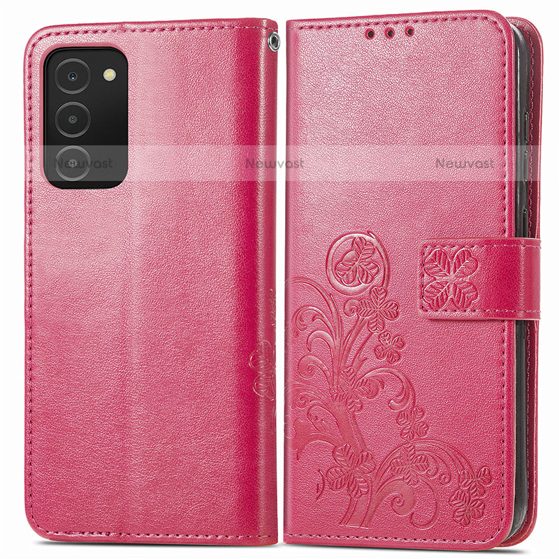 Leather Case Stands Flip Flowers Cover Holder S01D for Samsung Galaxy A02s Hot Pink