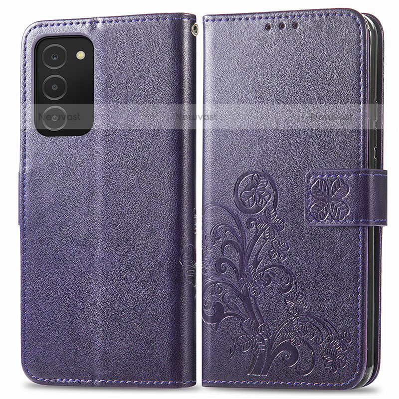 Leather Case Stands Flip Flowers Cover Holder S01D for Samsung Galaxy A02s Purple