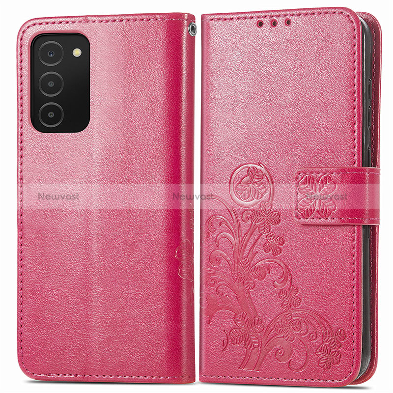 Leather Case Stands Flip Flowers Cover Holder S01D for Samsung Galaxy M02s Hot Pink