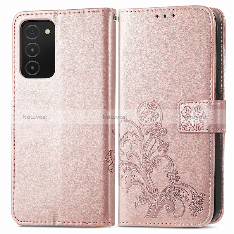 Leather Case Stands Flip Flowers Cover Holder S01D for Samsung Galaxy M02s Pink