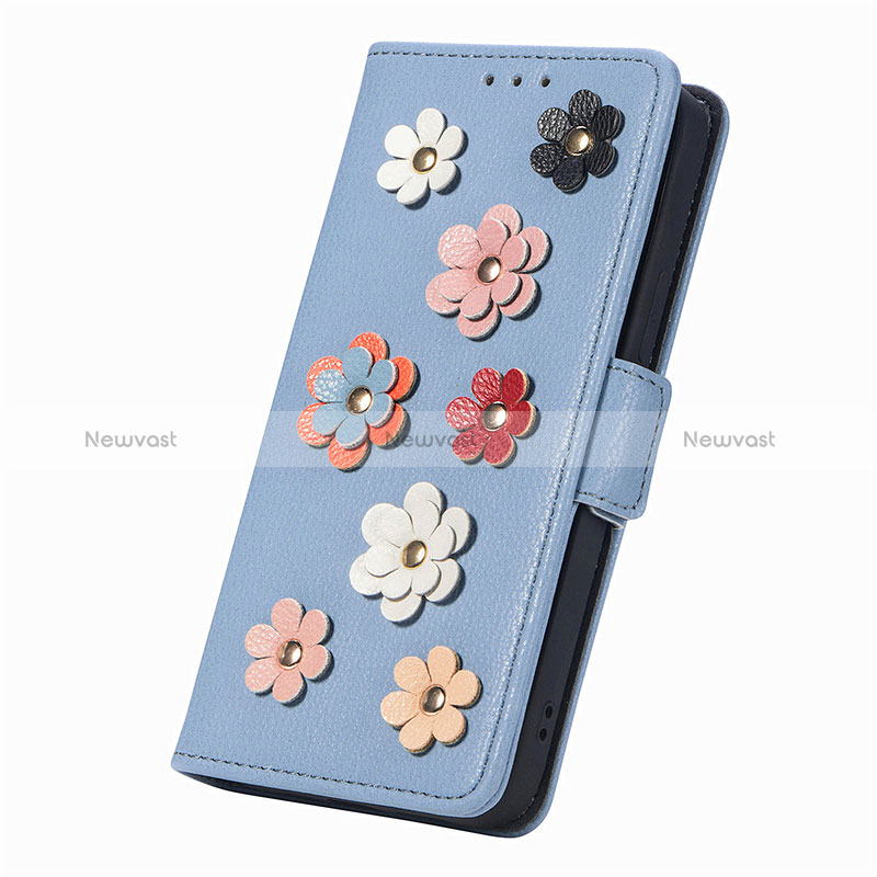 Leather Case Stands Flip Flowers Cover Holder S02D for Google Pixel 6a 5G
