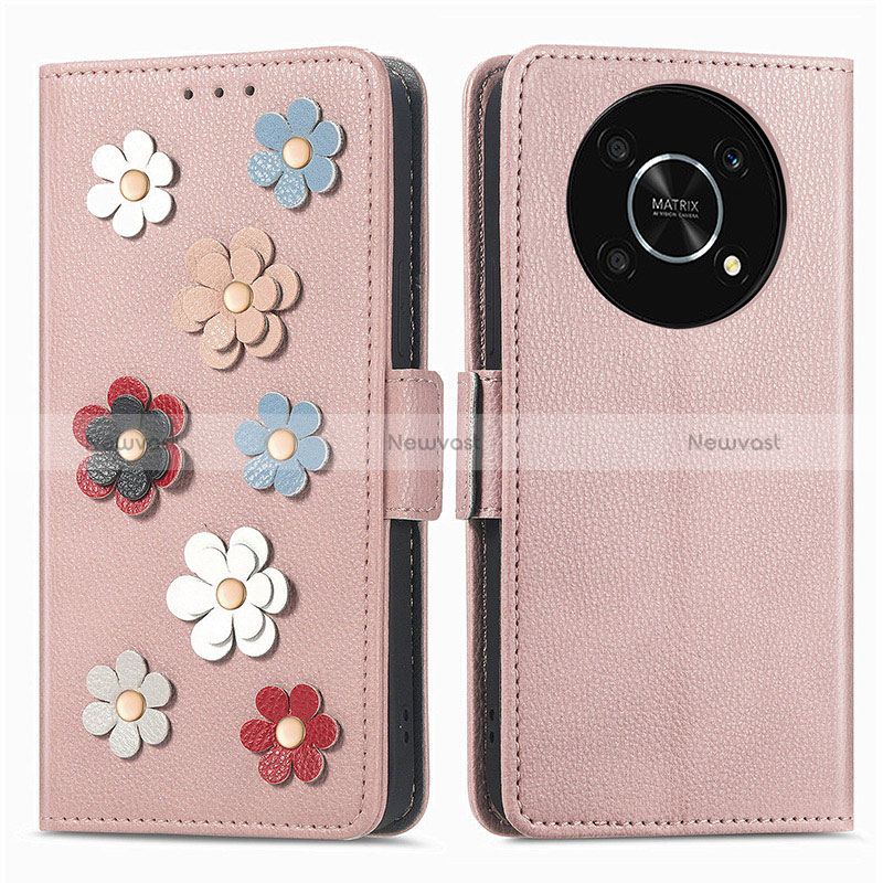 Leather Case Stands Flip Flowers Cover Holder S02D for Huawei Enjoy 50 Pro