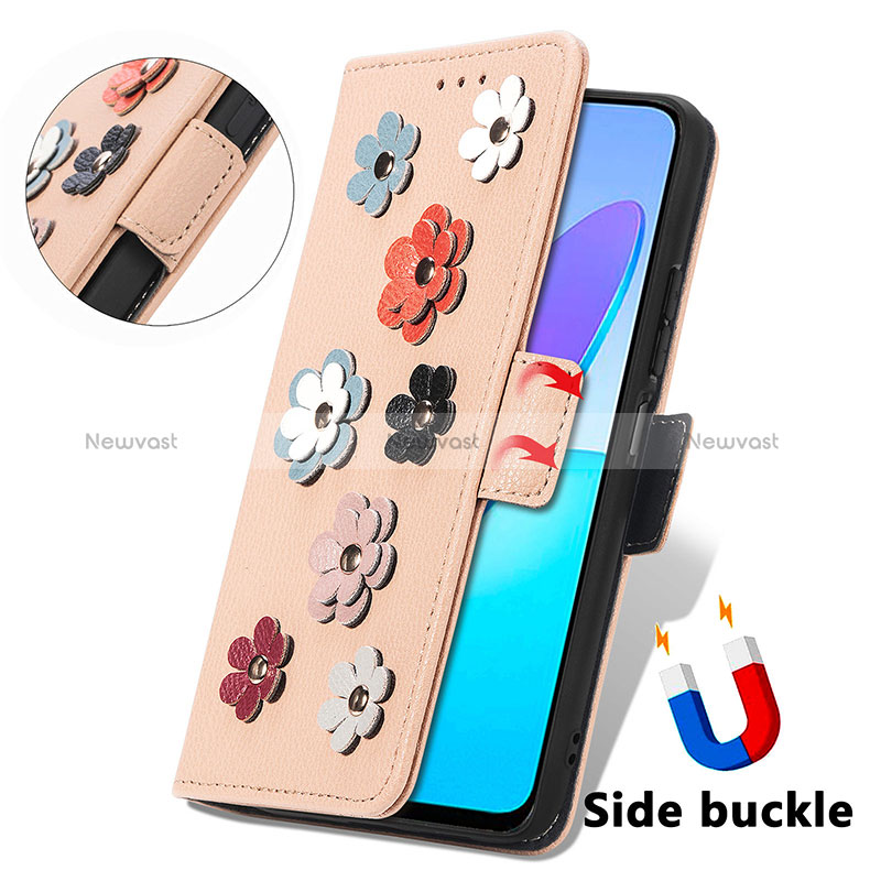 Leather Case Stands Flip Flowers Cover Holder S02D for Huawei Honor 70 Lite 5G