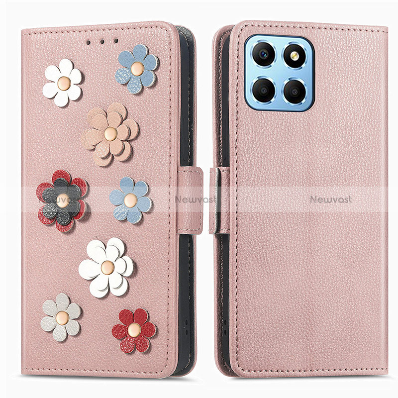 Leather Case Stands Flip Flowers Cover Holder S02D for Huawei Honor 70 Lite 5G