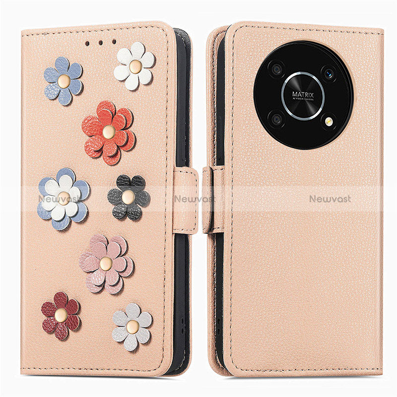 Leather Case Stands Flip Flowers Cover Holder S02D for Huawei Honor Magic4 Lite 5G