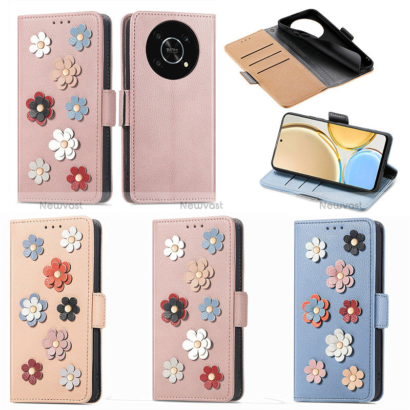 Leather Case Stands Flip Flowers Cover Holder S02D for Huawei Honor Magic4 Lite 5G