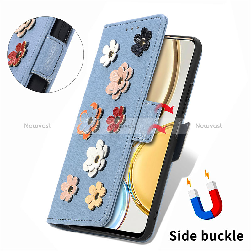 Leather Case Stands Flip Flowers Cover Holder S02D for Huawei Honor X9 5G