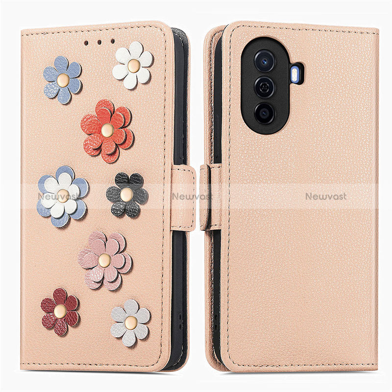 Leather Case Stands Flip Flowers Cover Holder S02D for Huawei Nova Y70