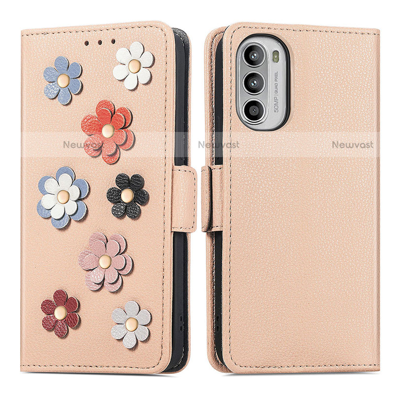 Leather Case Stands Flip Flowers Cover Holder S02D for Motorola Moto Edge (2022) 5G