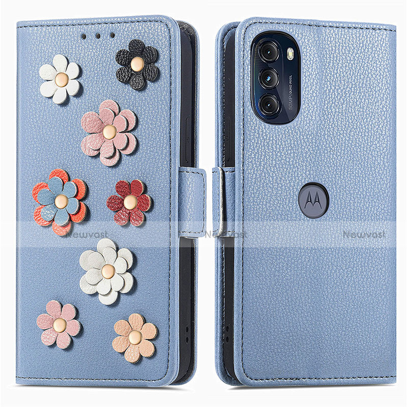 Leather Case Stands Flip Flowers Cover Holder S02D for Motorola Moto G 5G (2022)