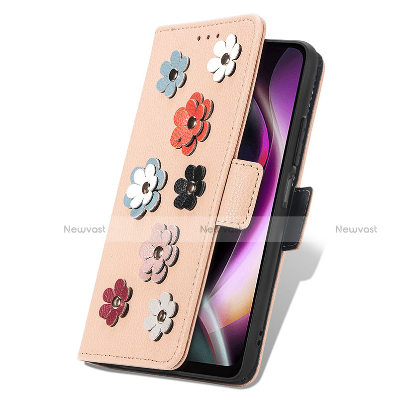 Leather Case Stands Flip Flowers Cover Holder S02D for Motorola Moto G 5G (2022)