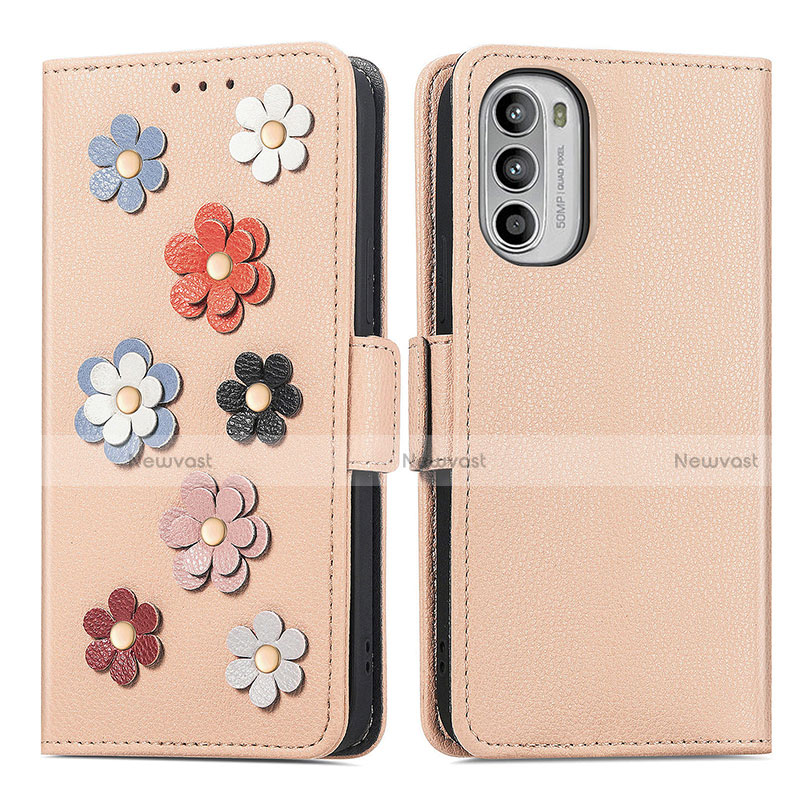 Leather Case Stands Flip Flowers Cover Holder S02D for Motorola Moto G71s 5G