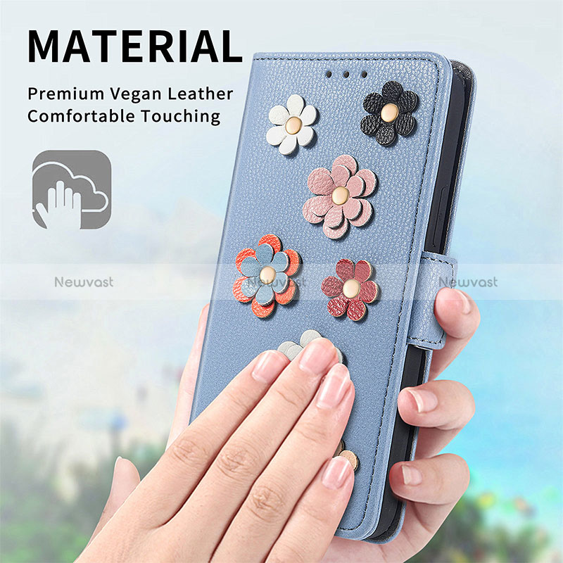 Leather Case Stands Flip Flowers Cover Holder S02D for OnePlus 10T 5G