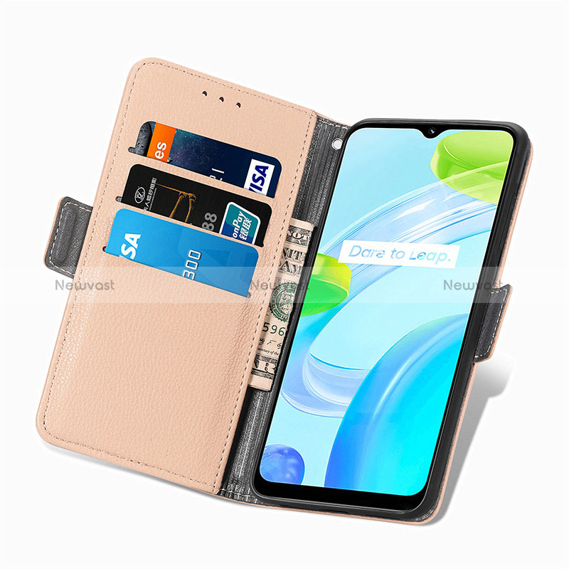 Leather Case Stands Flip Flowers Cover Holder S02D for Realme C30