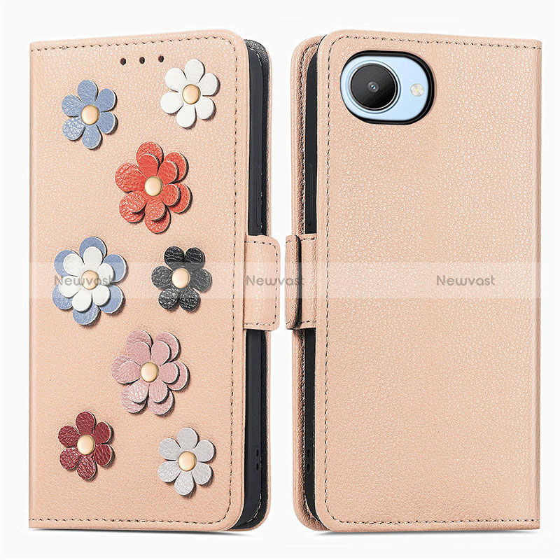 Leather Case Stands Flip Flowers Cover Holder S02D for Realme C30s