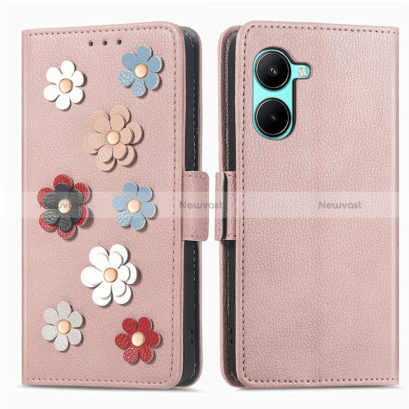 Leather Case Stands Flip Flowers Cover Holder S02D for Realme C33