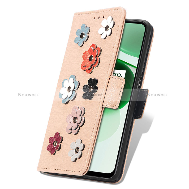 Leather Case Stands Flip Flowers Cover Holder S02D for Realme C35