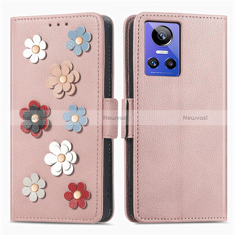 Leather Case Stands Flip Flowers Cover Holder S02D for Realme GT Neo3 5G