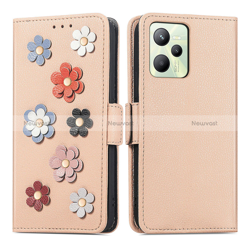 Leather Case Stands Flip Flowers Cover Holder S02D for Realme Narzo 50A Prime