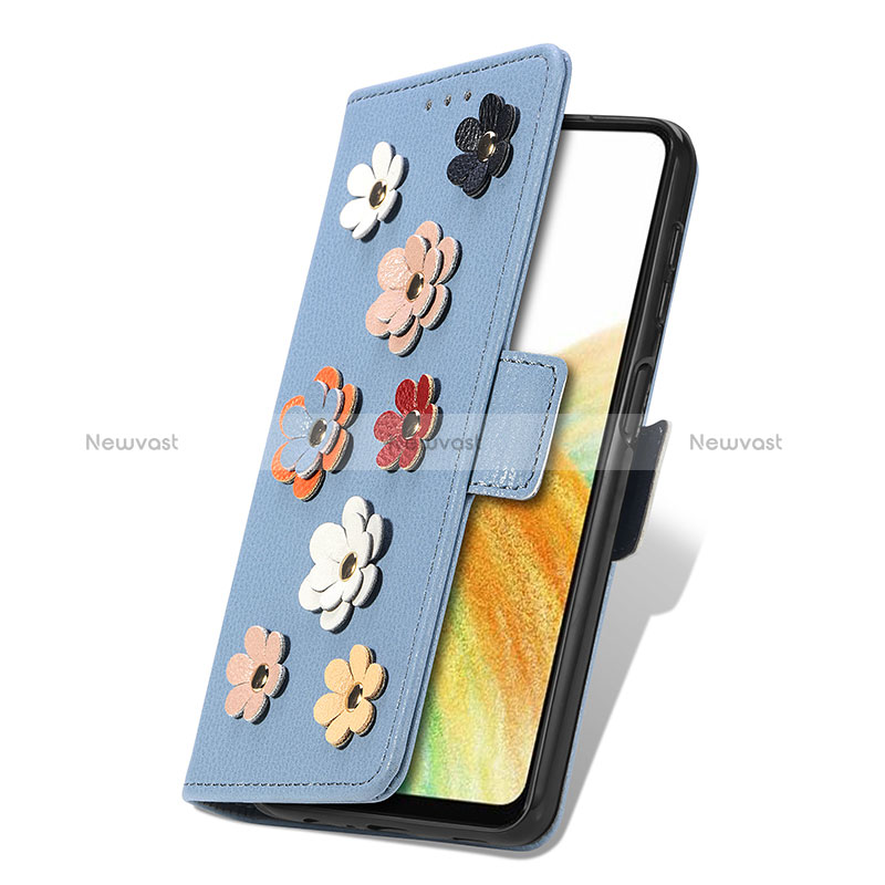 Leather Case Stands Flip Flowers Cover Holder S02D for Samsung Galaxy A13 4G