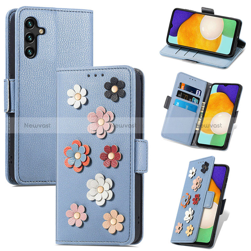 Leather Case Stands Flip Flowers Cover Holder S02D for Samsung Galaxy A13 5G