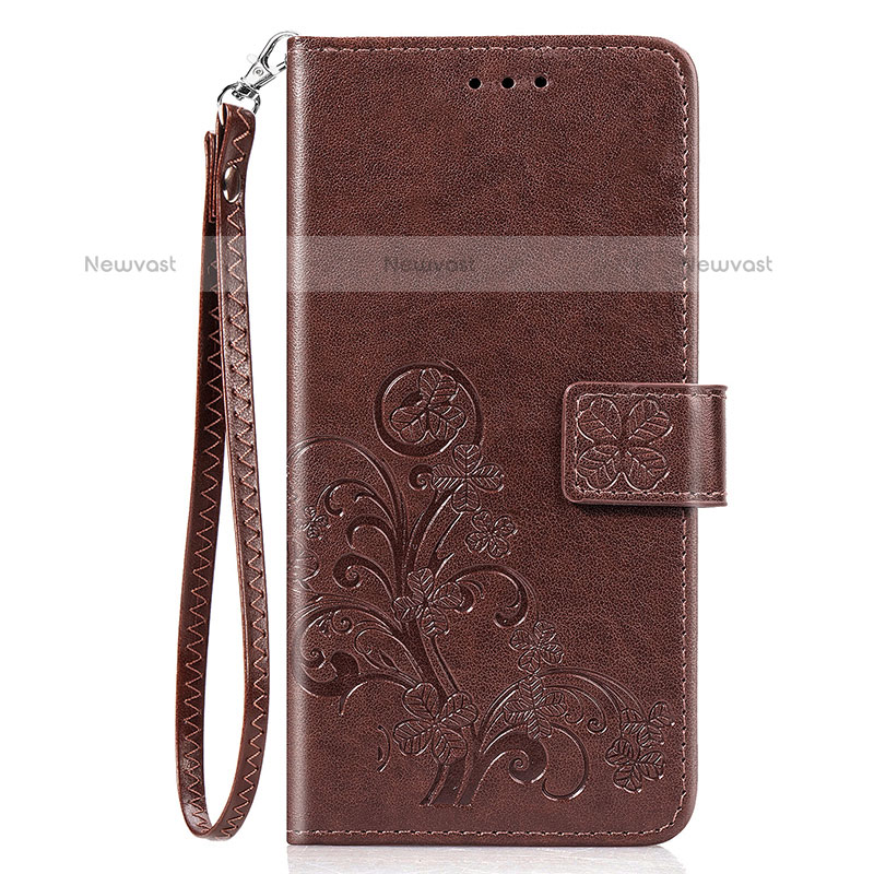 Leather Case Stands Flip Flowers Cover Holder S02D for Samsung Galaxy A20 Brown