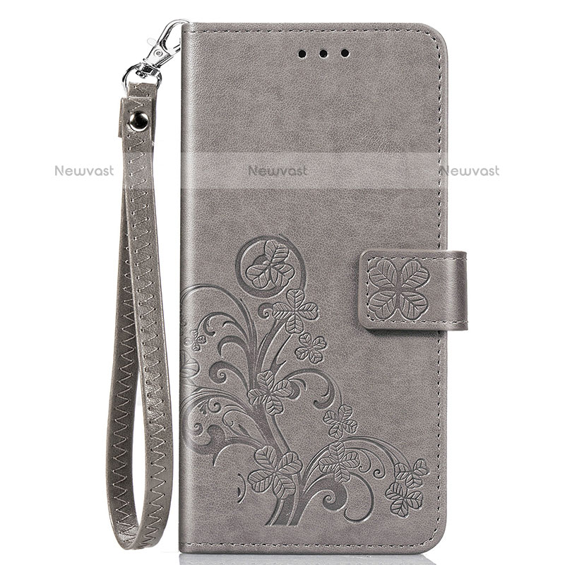 Leather Case Stands Flip Flowers Cover Holder S02D for Samsung Galaxy A20 Gray