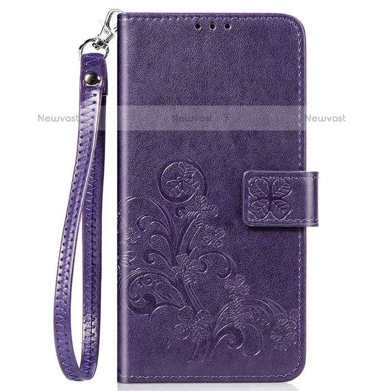 Leather Case Stands Flip Flowers Cover Holder S02D for Samsung Galaxy A20 Purple