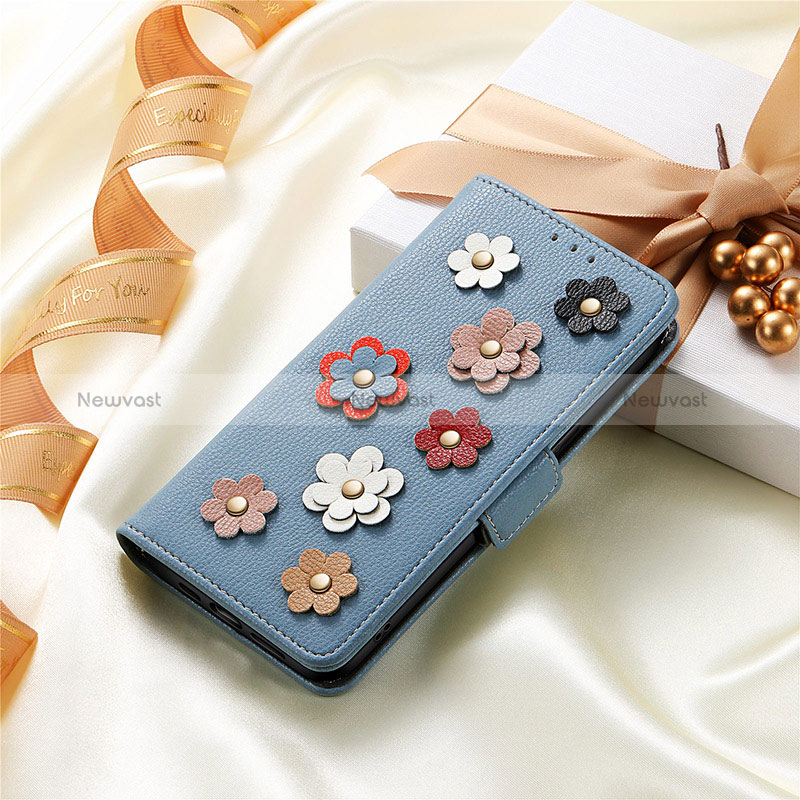 Leather Case Stands Flip Flowers Cover Holder S02D for Samsung Galaxy A22 4G