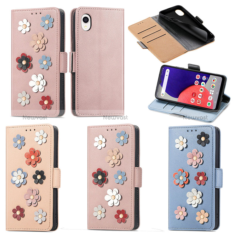 Leather Case Stands Flip Flowers Cover Holder S02D for Samsung Galaxy A22 5G SC-56B