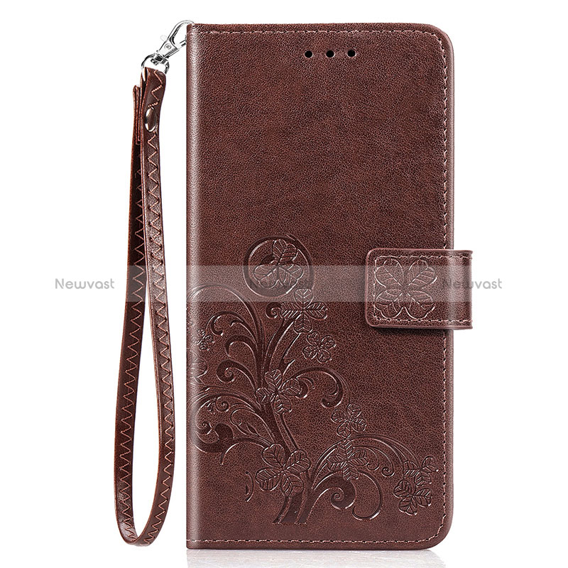 Leather Case Stands Flip Flowers Cover Holder S02D for Samsung Galaxy A30 Brown