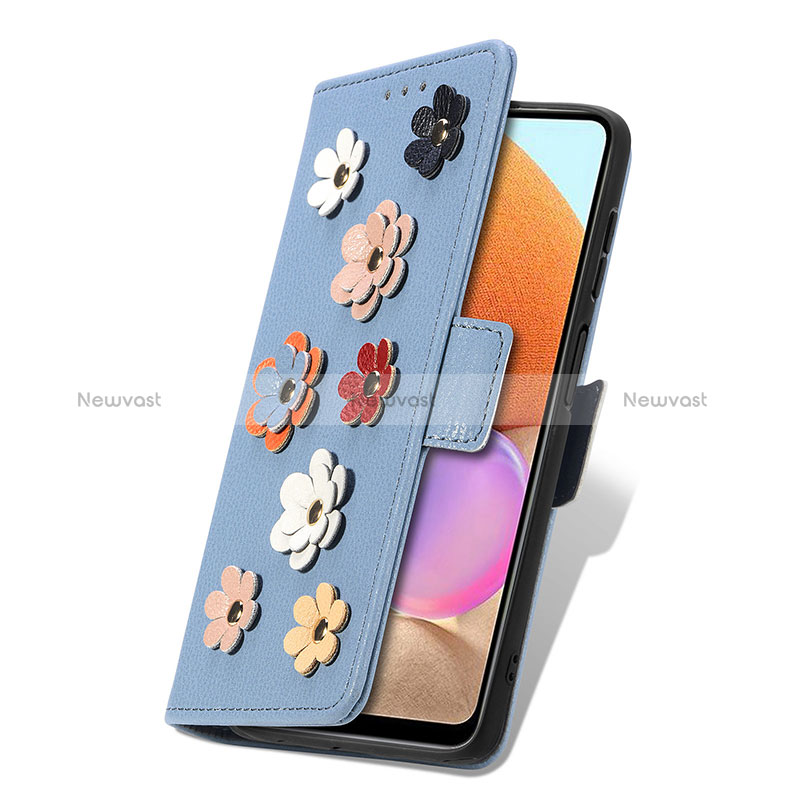 Leather Case Stands Flip Flowers Cover Holder S02D for Samsung Galaxy A32 4G