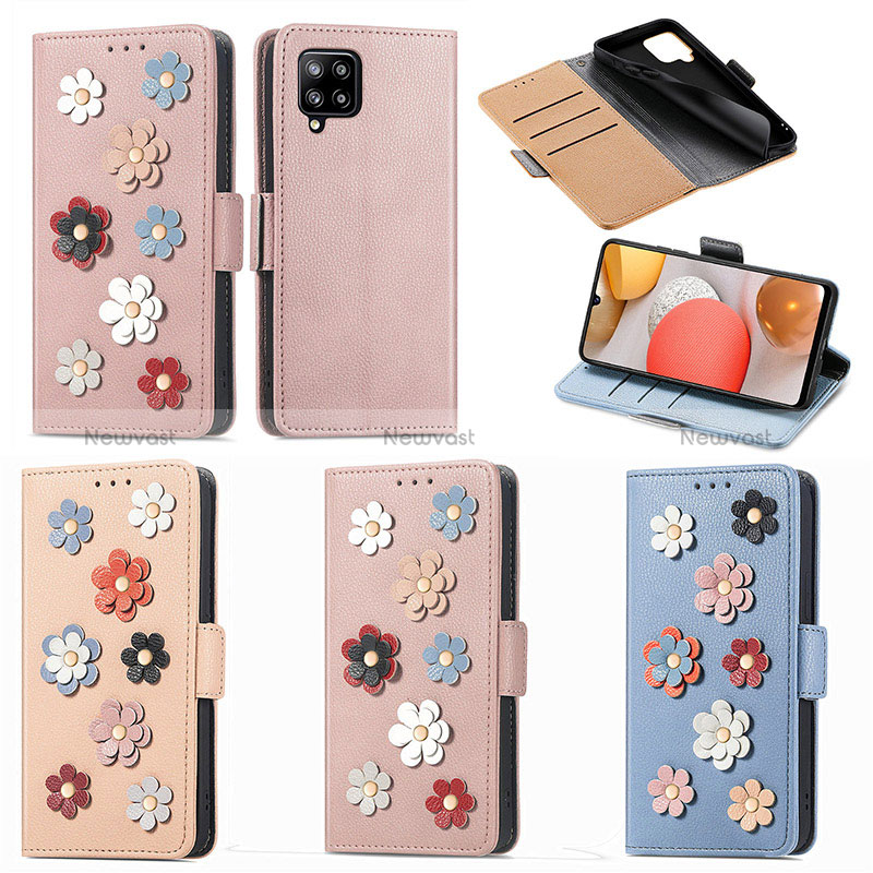 Leather Case Stands Flip Flowers Cover Holder S02D for Samsung Galaxy A42 5G